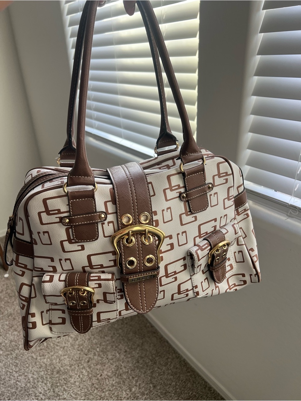 Y2k Vintage Brown & White Guess Satchel Handbag
